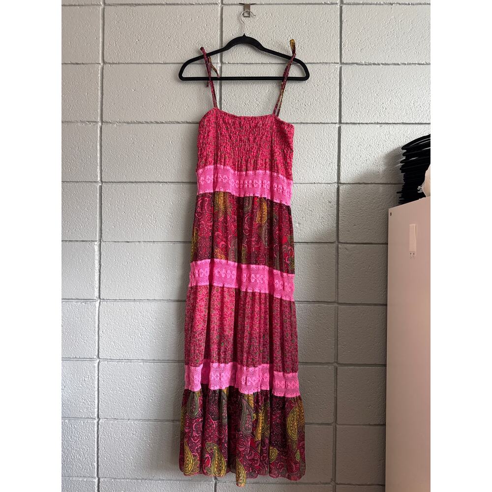 Vintage Y2K Retro Women's Envy Me Fuscia Tiered Floral Lace Maxi Dress size XL - Picture 3 of 3